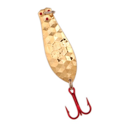 Premium Doctor Spoon with Red LazerSharp Hooks in (PM502) Hex Hammered Gold  - Yellow Bird Fishing Products